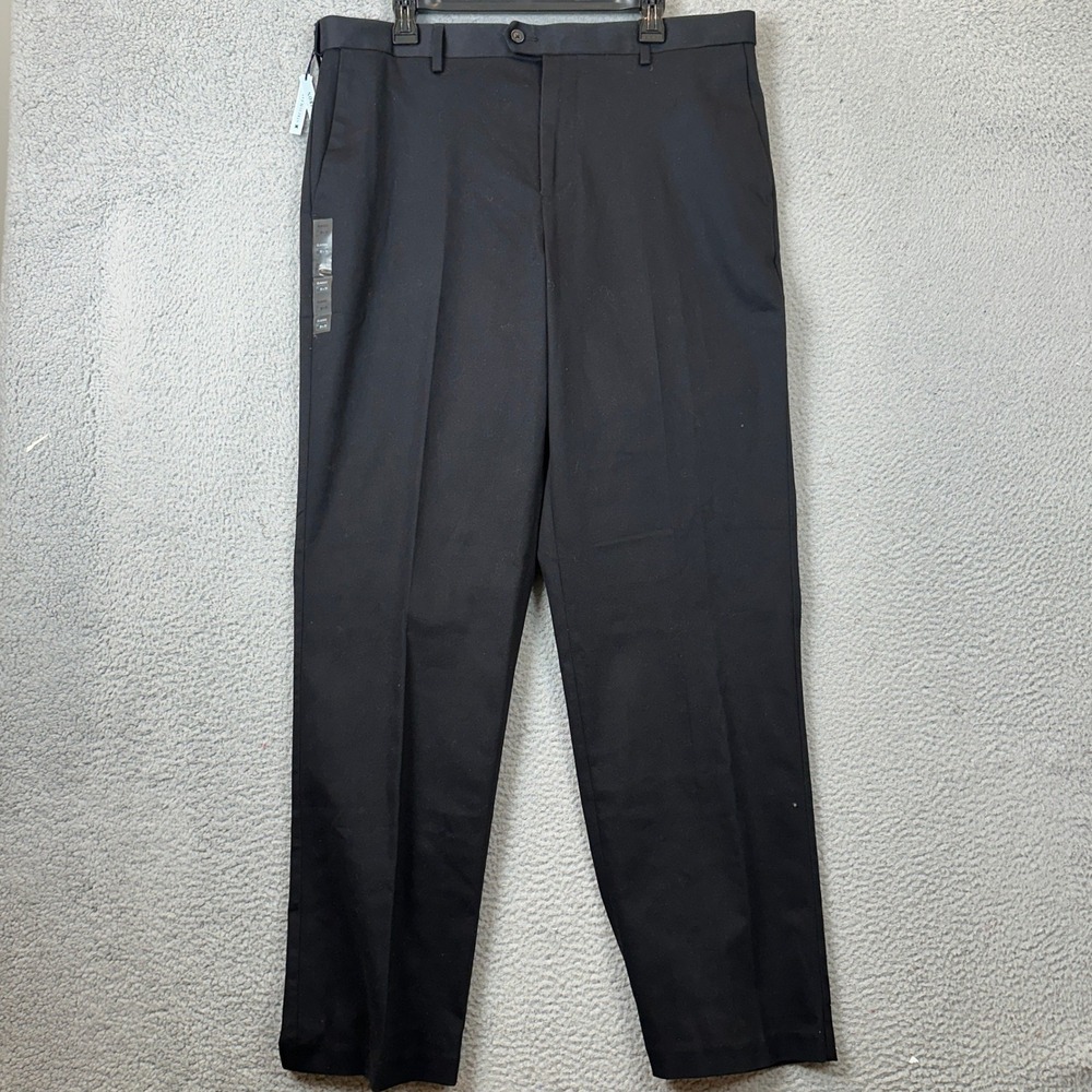 NEW Croft Barrow Pants Mens 38X34 Classic Fit Black No Iron Stretch Khaki Chinos